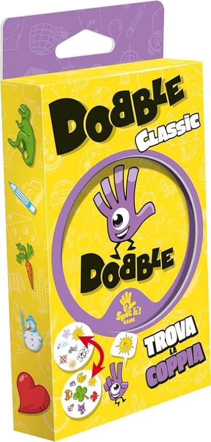 Immagine di DOBBLE Dobble Classic Blister Eco, Versione Mini, Divertente Gioco di Carte per Tutta la Famiglia, 5 mini giochi, 2-8 Giocatori