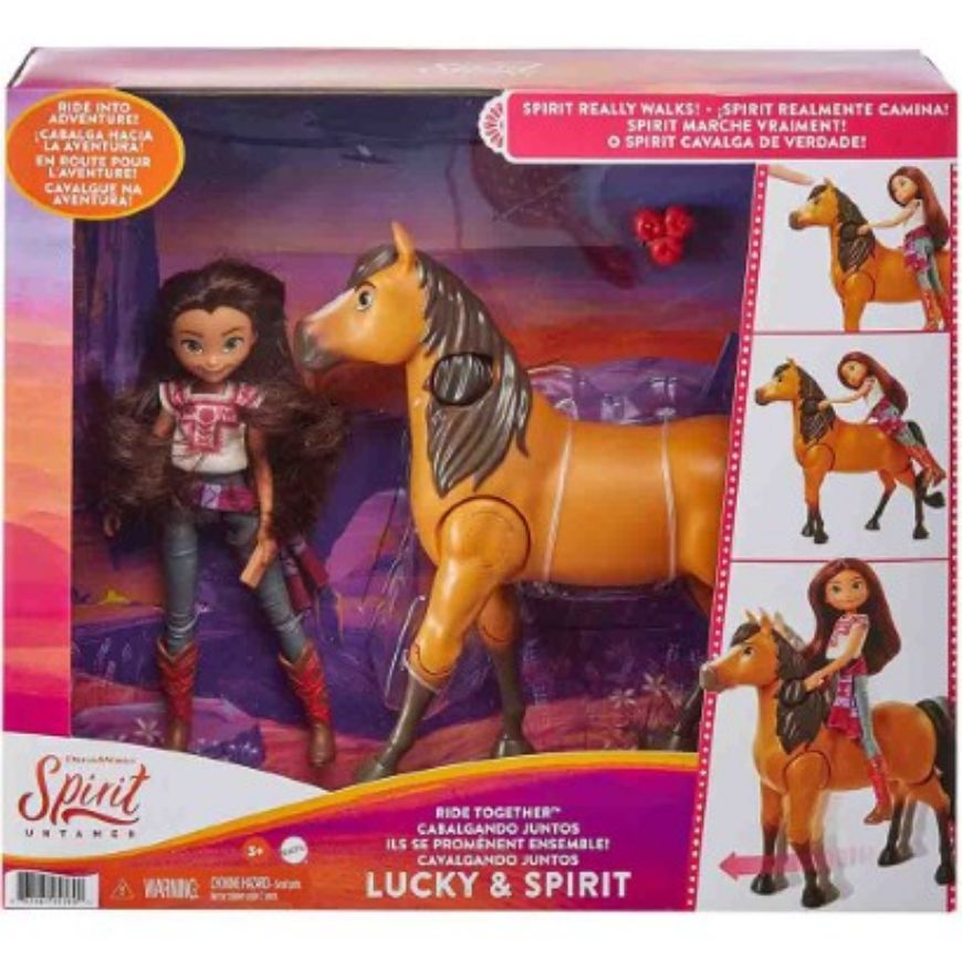 Immagine di SPIRIT RIDE, l Ribelle Lucky e Spirit all'Avventura con Cavallo Articolato con Lunga Coda da Spazzolare e Accessori