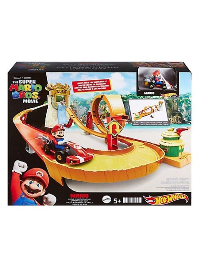 Immagine di HMK49 MARIO KART Hot Wheels Super Mario Bros - Corsa nella Giungla di Kong, playset ispirato al film con macchinina die-cast di Mario inclusa, pista con loop e salto su cascata