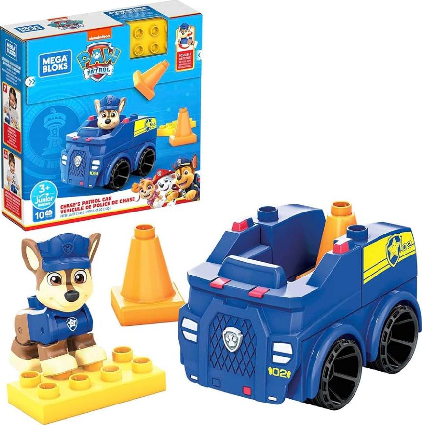 Immagine di MEGA BLOKS PAW PATROL Mega Bloks-Paw Patrol Auto della Polizia di Chase, 10 Blocchi da Costruzione Incluso Personaggio di Chase Snodato